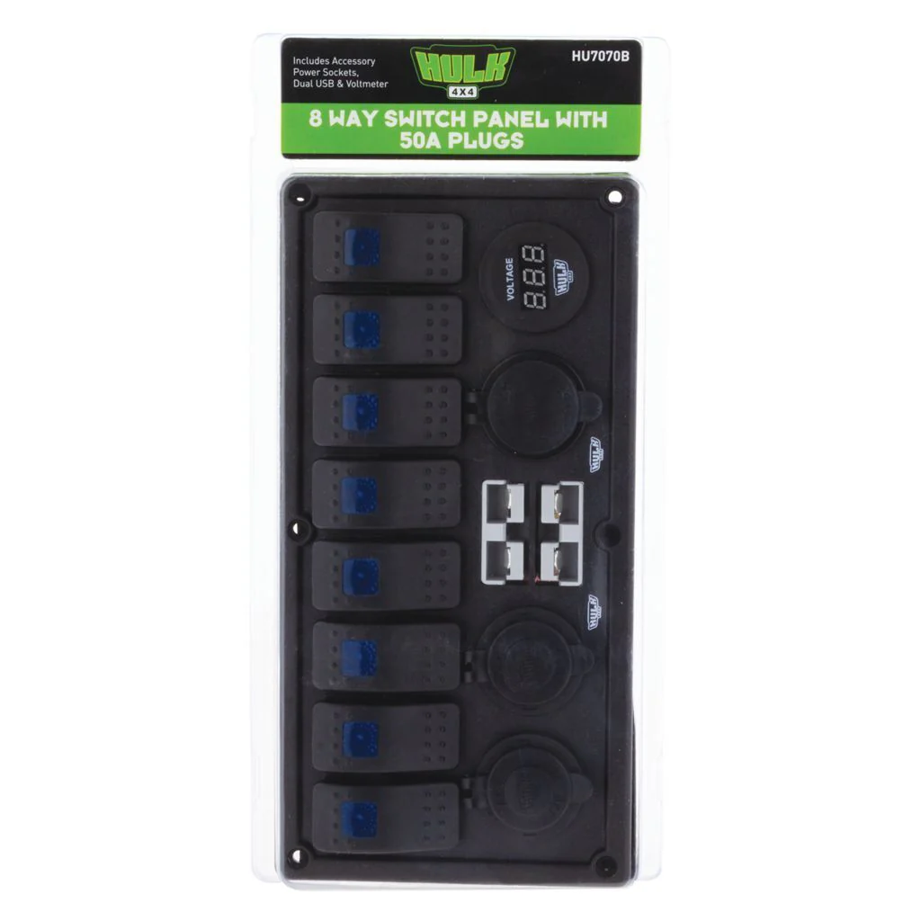 HULK 4X4 8 Way Switch Panel With 50A Plugs ACC Power Socket & Usb