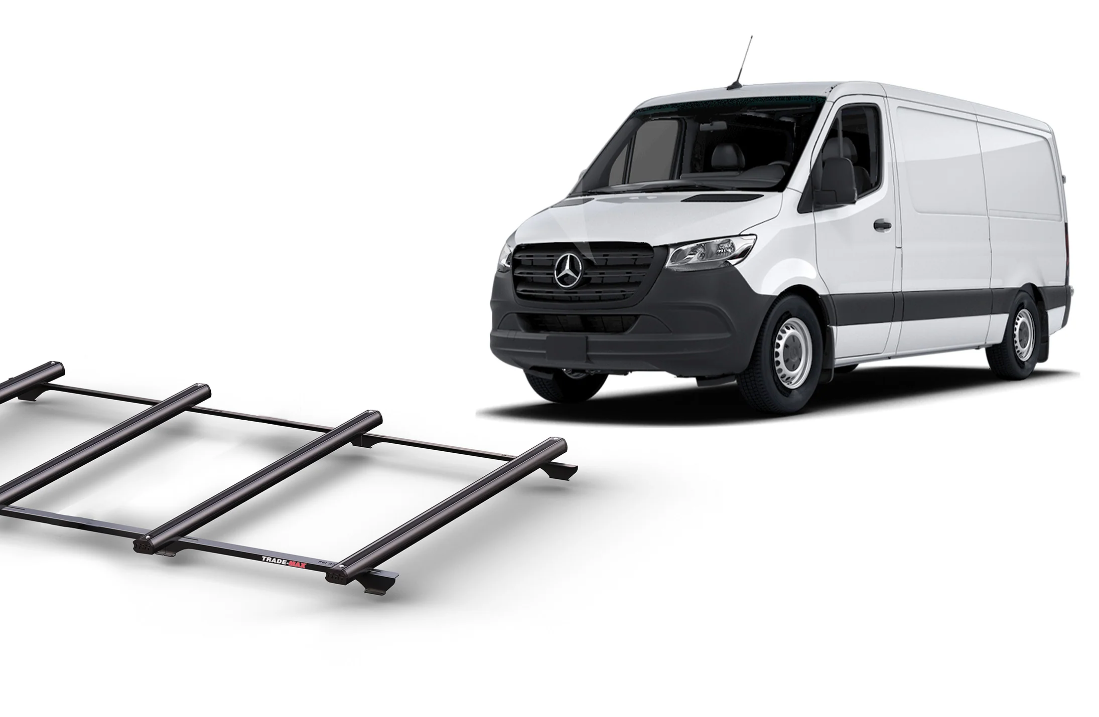 Mercedes Benz Sprinter MWB L/Roof (2019 – Current) Trademax Crossbars x 4 Wedgetail