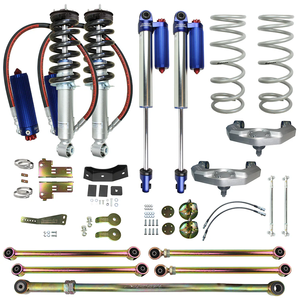 Nissan Navara (12/2020-current) Superior Engineering Superior Remote Reservoir 2.0 3 Inch (75mm) Lift Kit Suitable For Nissan Navara NP300 2021 on (Kit) - Not Including Headlight Adjuster Bracket - SUP-RR-NAVNP300213-WHLB