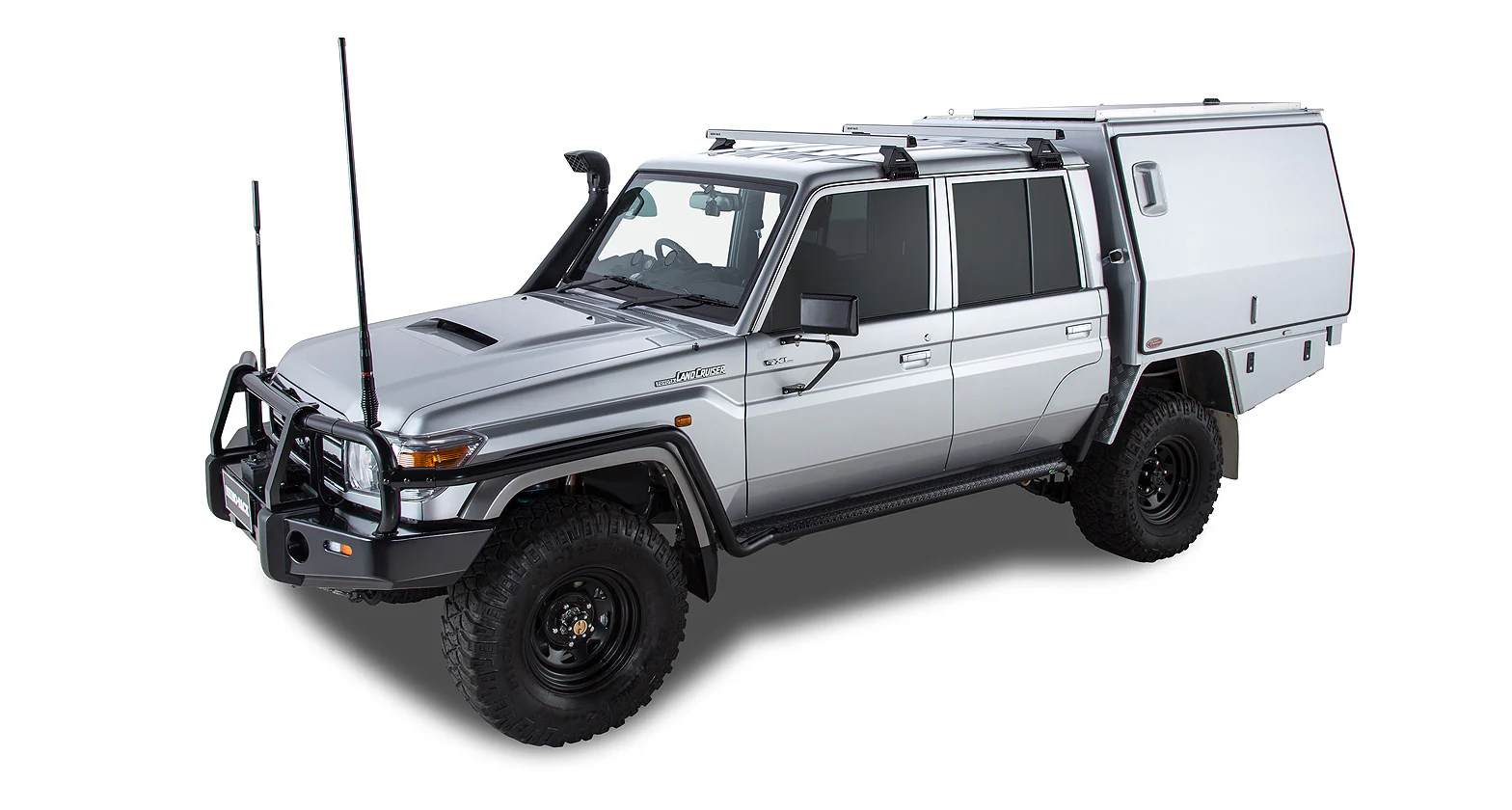 Toyota LandCruiser (2007-2023) Toyota LandCruiser 79 Series (2007-2023)Heavy Duty RL110 Silver 2 Bar Roof Rack JA9220 Rhino Rack