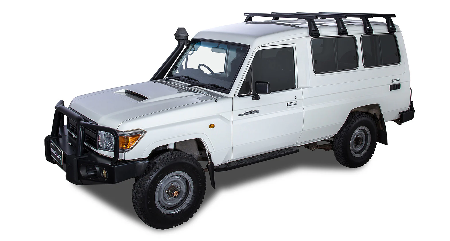 Toyota LandCruiser (2007-2023) 78 Series 2dr 4WD Troop Carrier Heavy Duty RL210 Black 4 Bar Roof Rack JA0852 Rhino Rack