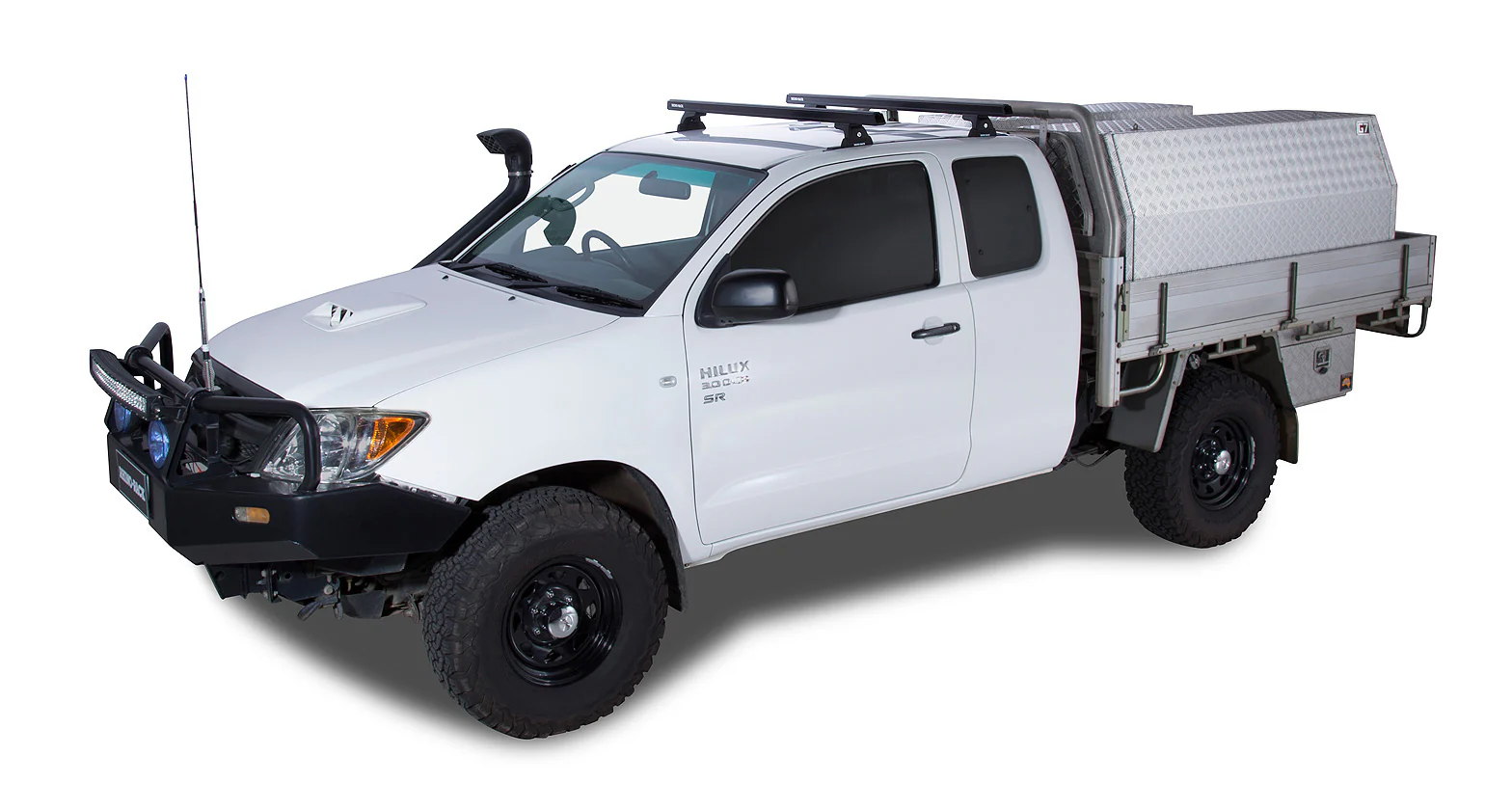 Toyota Hilux (2005-2015) Gen 7 2dr Ute Extra Cab Heavy Duty RLT600 Trackmount Black 2 Bar Roof Rack JA6234 Rhino Rack