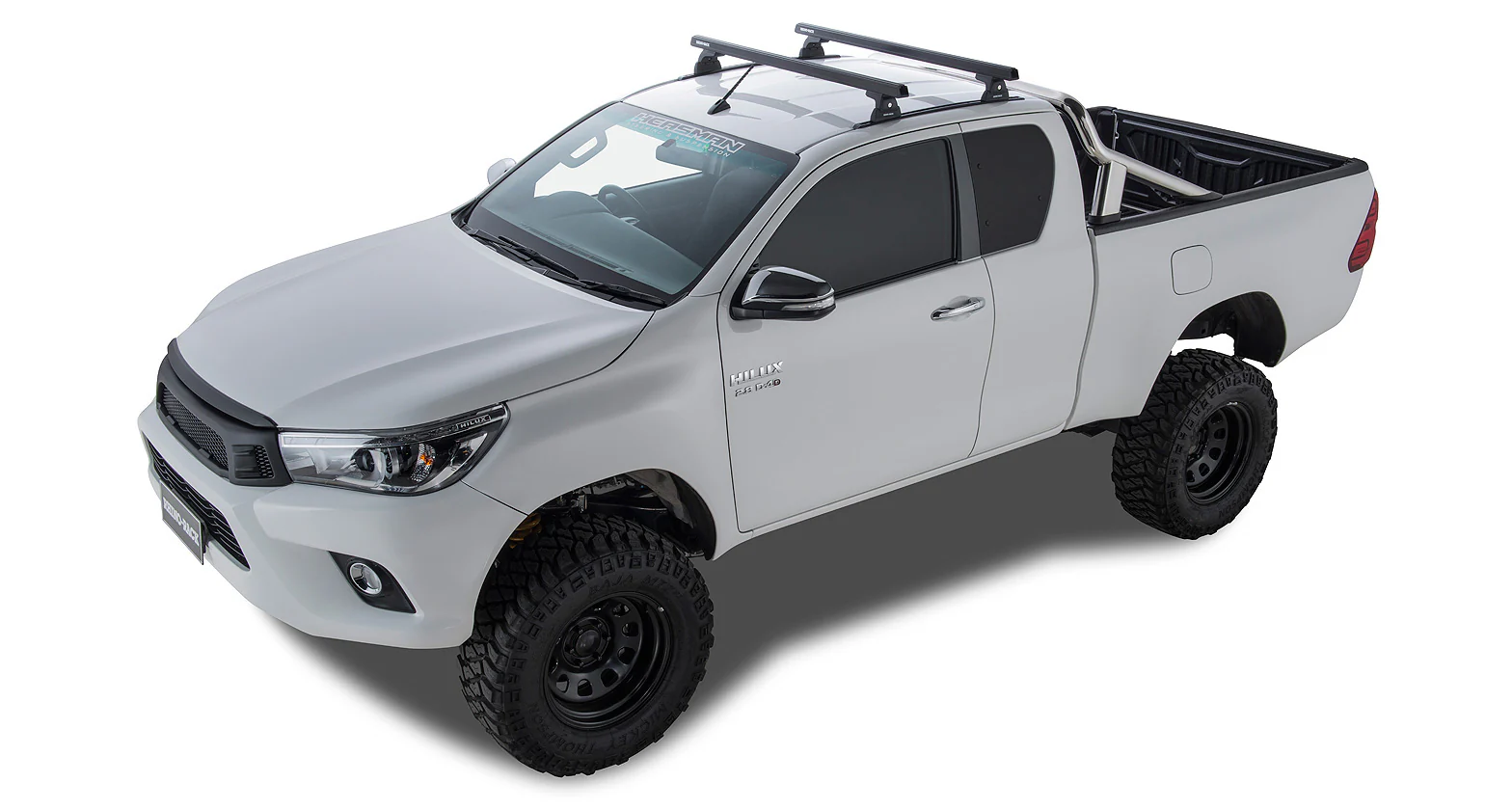 Toyota Hilux (2015-2024) Gen 8 2dr Ute Extra Cab Heavy Duty RLT600 Trackmount Black 2 Bar Roof Rack JA9128 Rhino Rack