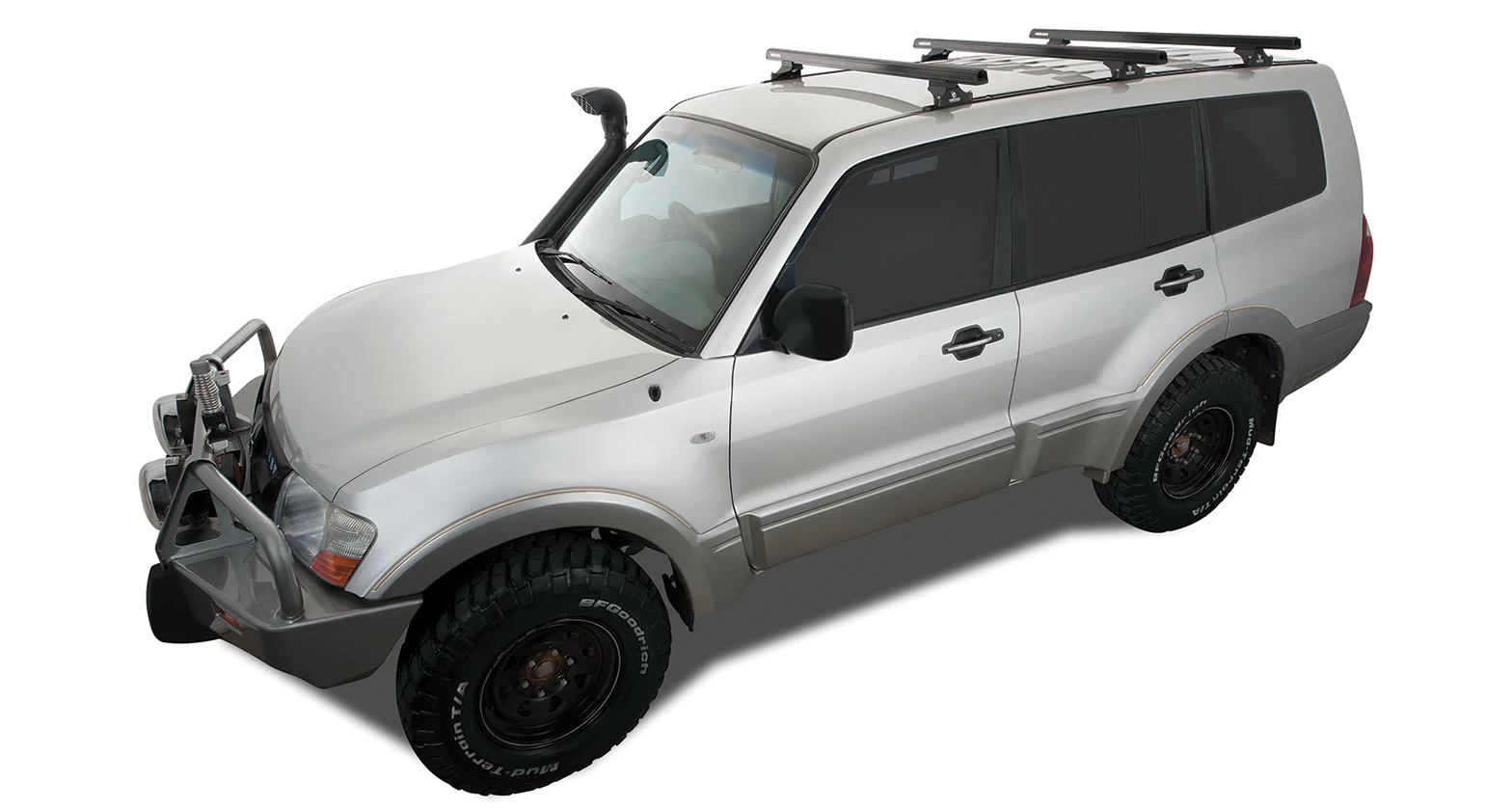 Mitsubishi Pajero (2000-2006) NM - NP 4dr 4WD LWB Heavy Duty RLTP Trackmount Black 3 Bar Roof Rack JA0672 Rhino Rack