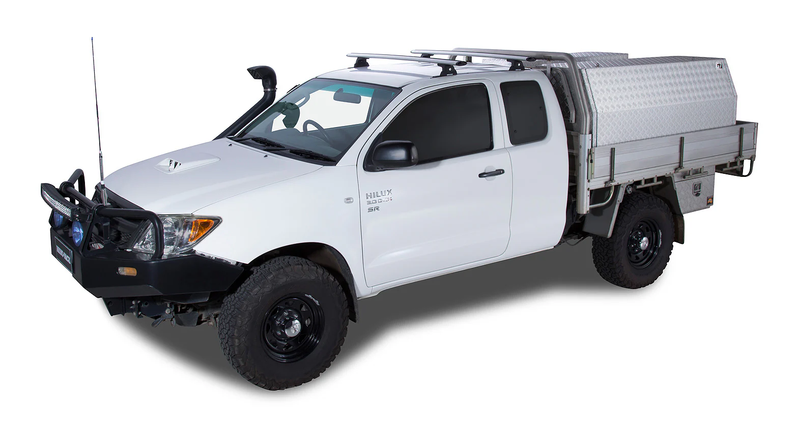 Toyota Hilux (2005-2015) Gen 7 2dr Ute Extra Cab Vortex RLT600 Trackmount Silver 2 Bar Roof Rack JA6184 Rhino Rack