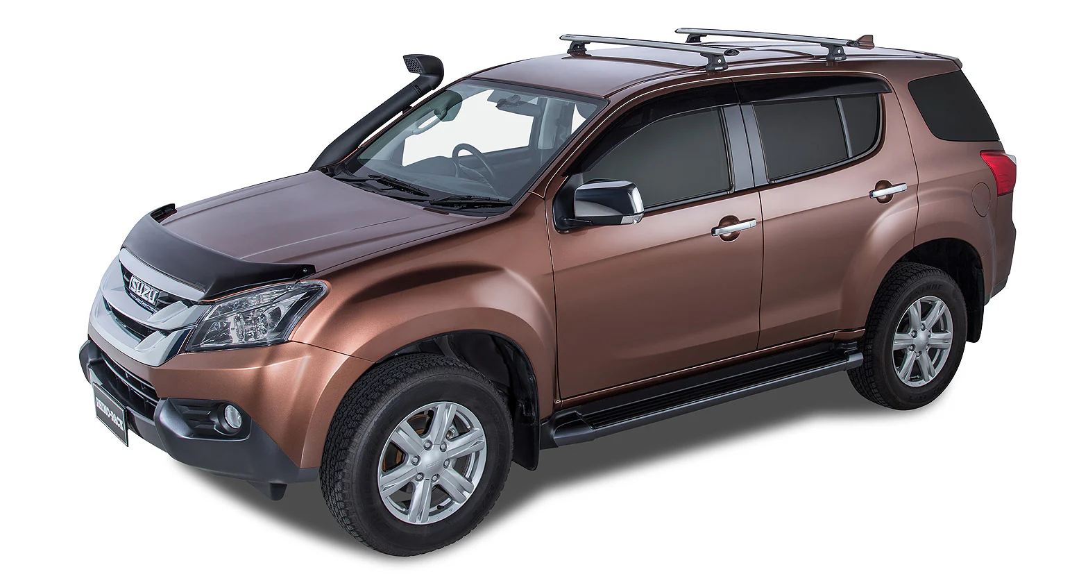 Isuzu MU-X (2013-2021) Gen1, LS-T 5dr SUV With Roof Rails Removed 13 to Vortex RLT600 Trackmount Silver 2 Bar Roof Rack JA8332 Rhino Rack