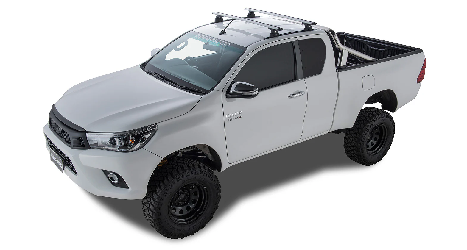Toyota Hilux (2015-2024) Gen 8 2dr Ute Extra Cab Vortex RLT600 Trackmount Silver 2 Bar Roof Rack JA9125 Rhino Rack