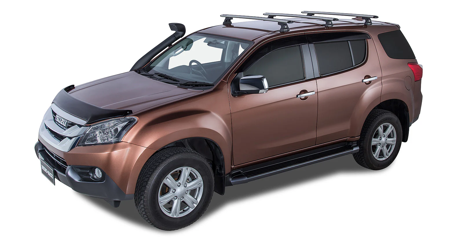 Isuzu MU-X (2013-2021) Gen1, LS-T 5dr SUV With Roof Rails Removed 13 to Vortex RLT600 Trackmount Silver 3 Bar Roof Rack JA8334 Rhino Rack