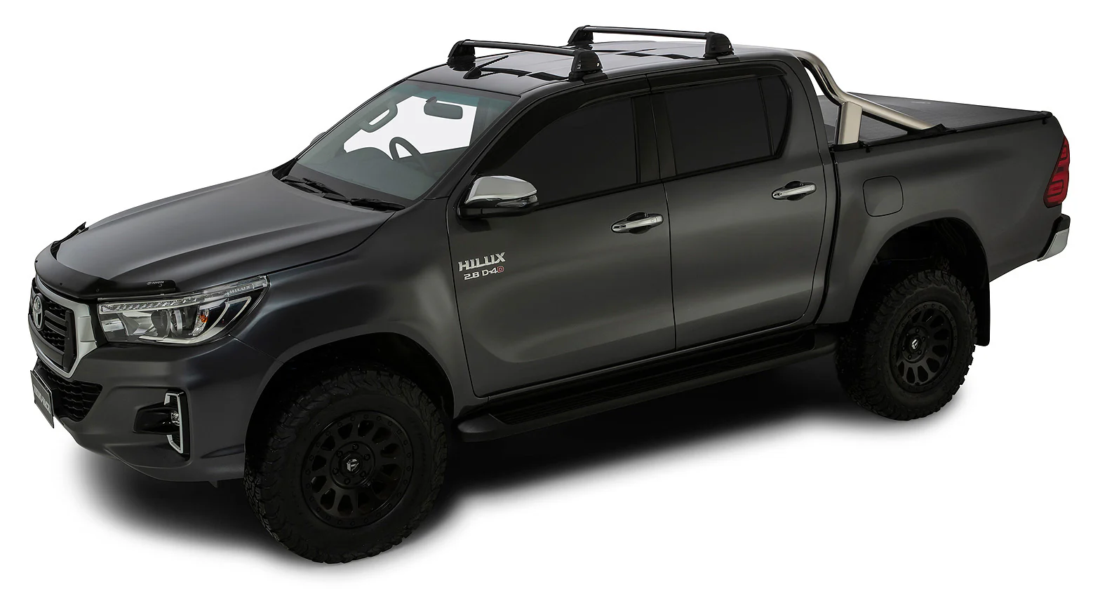 Toyota Hilux (2015-2024) Gen 8 4dr Ute Double Cab Vortex ROC25 Flush Silver 2 Bar Roof Rack RV0657B Rhino Rack